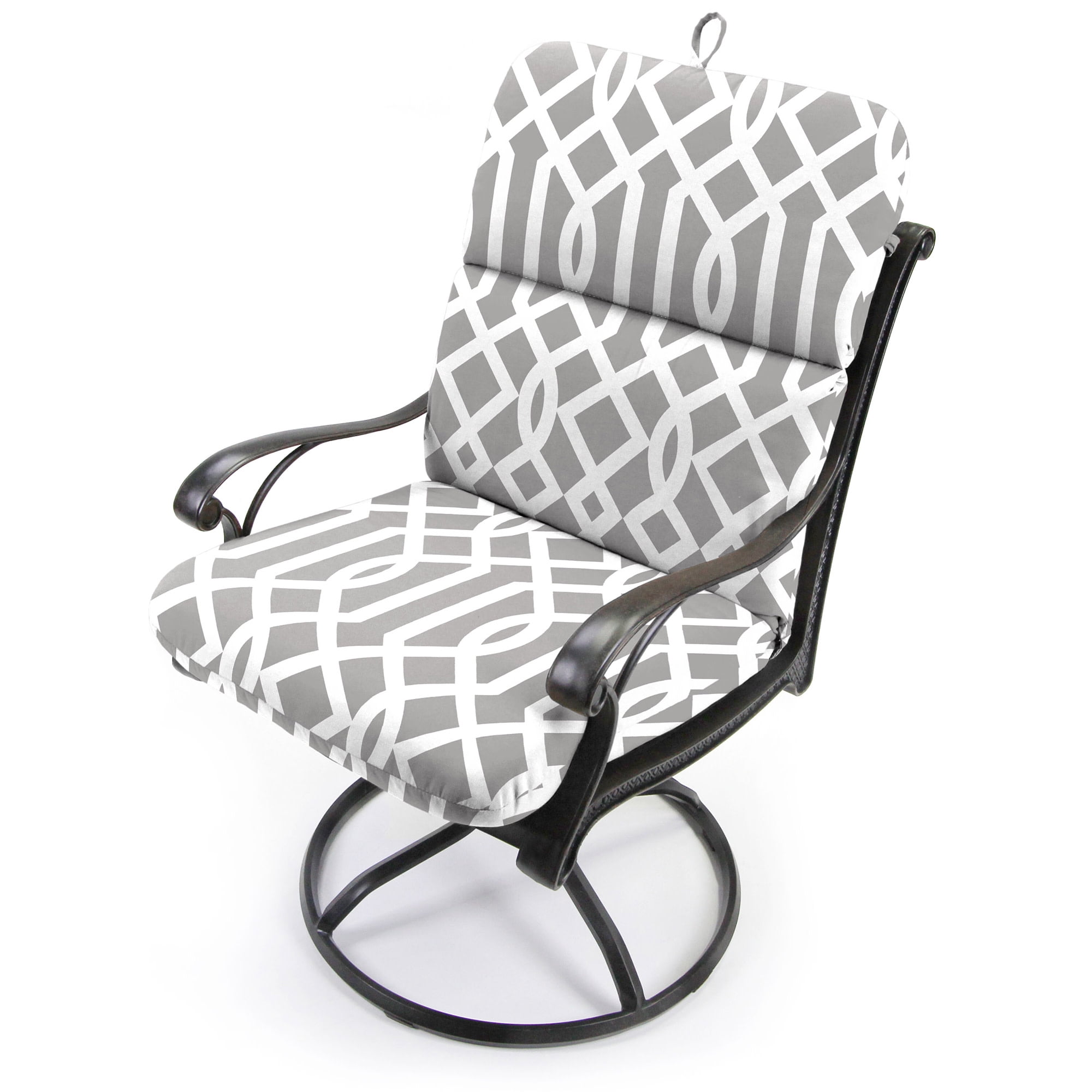 Jordan Manufacturing 45" x 22" Chauncey Pumice Gray Geometric Rectangular Outdoor Chair Cushion with Ties and Hanger Loop