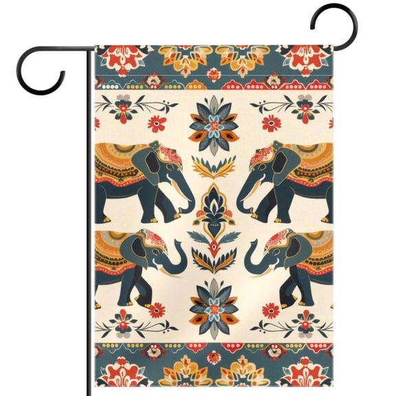 African Style Elephants Flowers Pattern Welcome Garden Flags, 12 x 18 Inch Double Sided Outdoor Yard Flags Waterproof For Home Outside Patio Lawn Porch