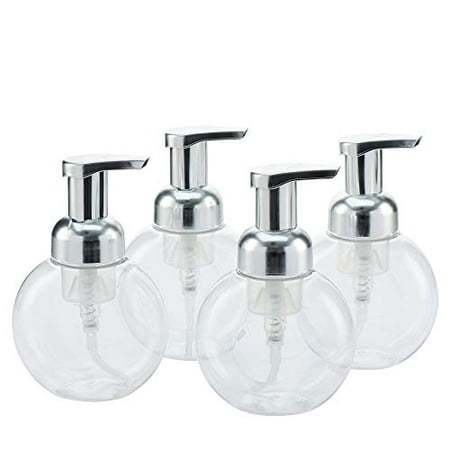 5 Oz Foaming Pump MHO Containers | Clear Foaming Soap Dispenser with Matte Silver Pump, Locking Mechanism, BPA/Paraben Free PET Plastic, 250mL/8.5fl oz - Set of 4 ()