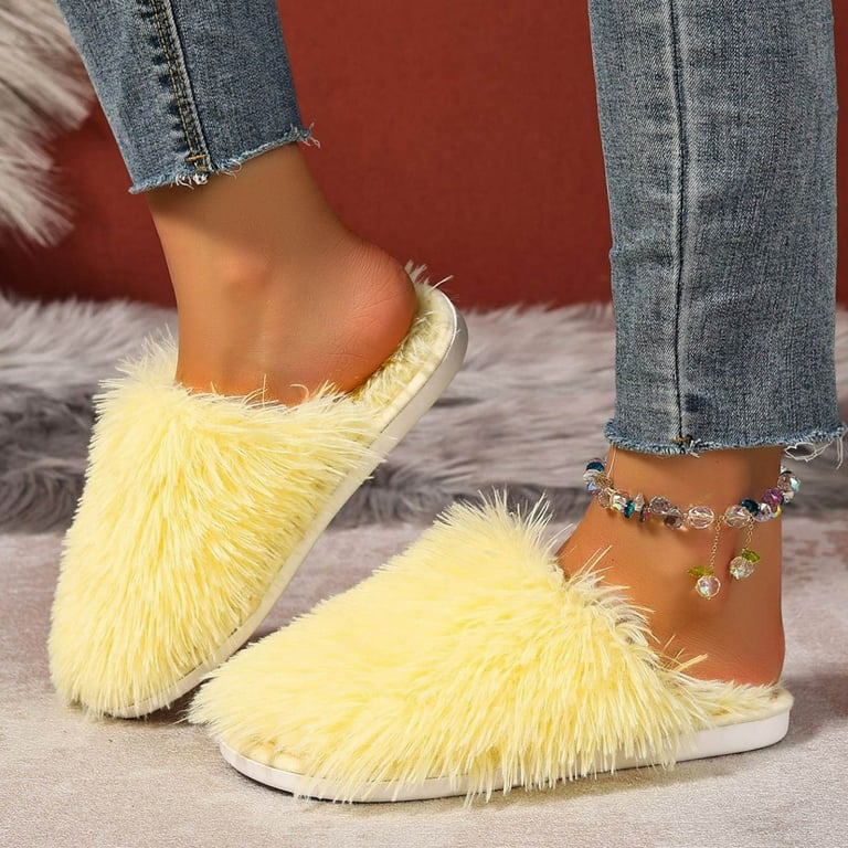 RUIYANQI Women's Fluffy Open Toe Slippers Flat Heel Faux Fur