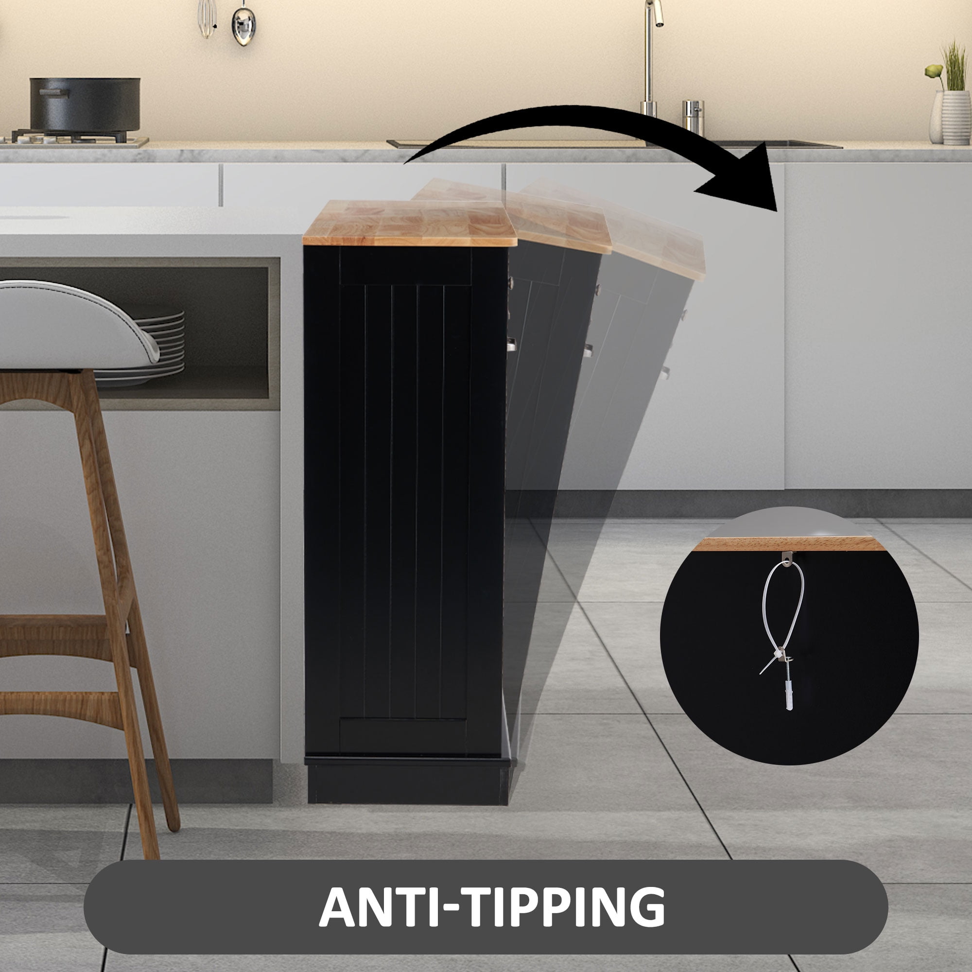 HARIPUL Double Tilt Out Trash Cabinet, 26 Gallon Trash Can Cabinet with Drawers & Handles for Kitchen, Black/Light Brown Top