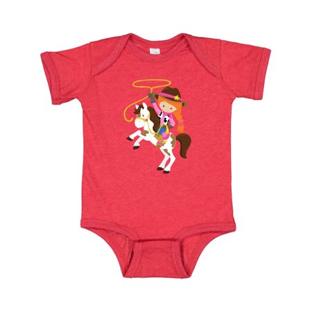 

Inktastic Cowboy Girl Cowgirl On White Horse Orange Hair Gift Baby Girl Bodysuit