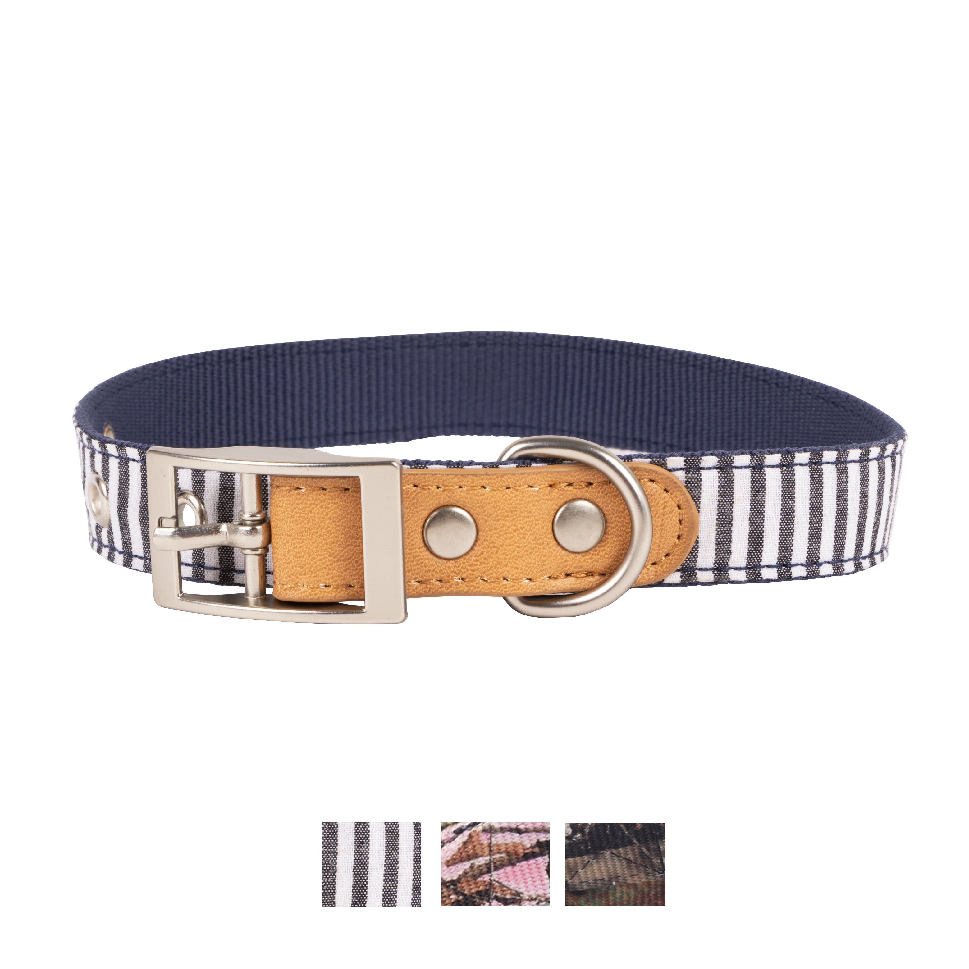 Vibrant Life Patterned Dog Collar with Metal Clasp, Blue Striped