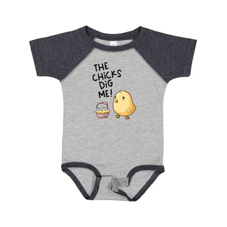 

Inktastic The Chicks Dig Me Easter Baby Chick with Basket and Eggs Gift Baby Boy or Baby Girl Bodysuit