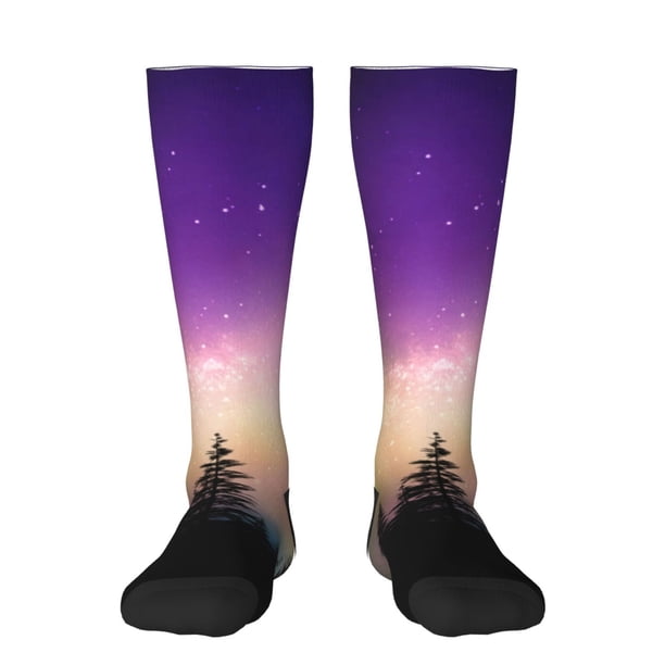 Fotbe Northern Lights Calcetas Divertidas Estampadas para Hombre y Mujer, Calcetas de Algodón hasta la Rodilla para Caminar, Correr, Enfermería y Embarazo