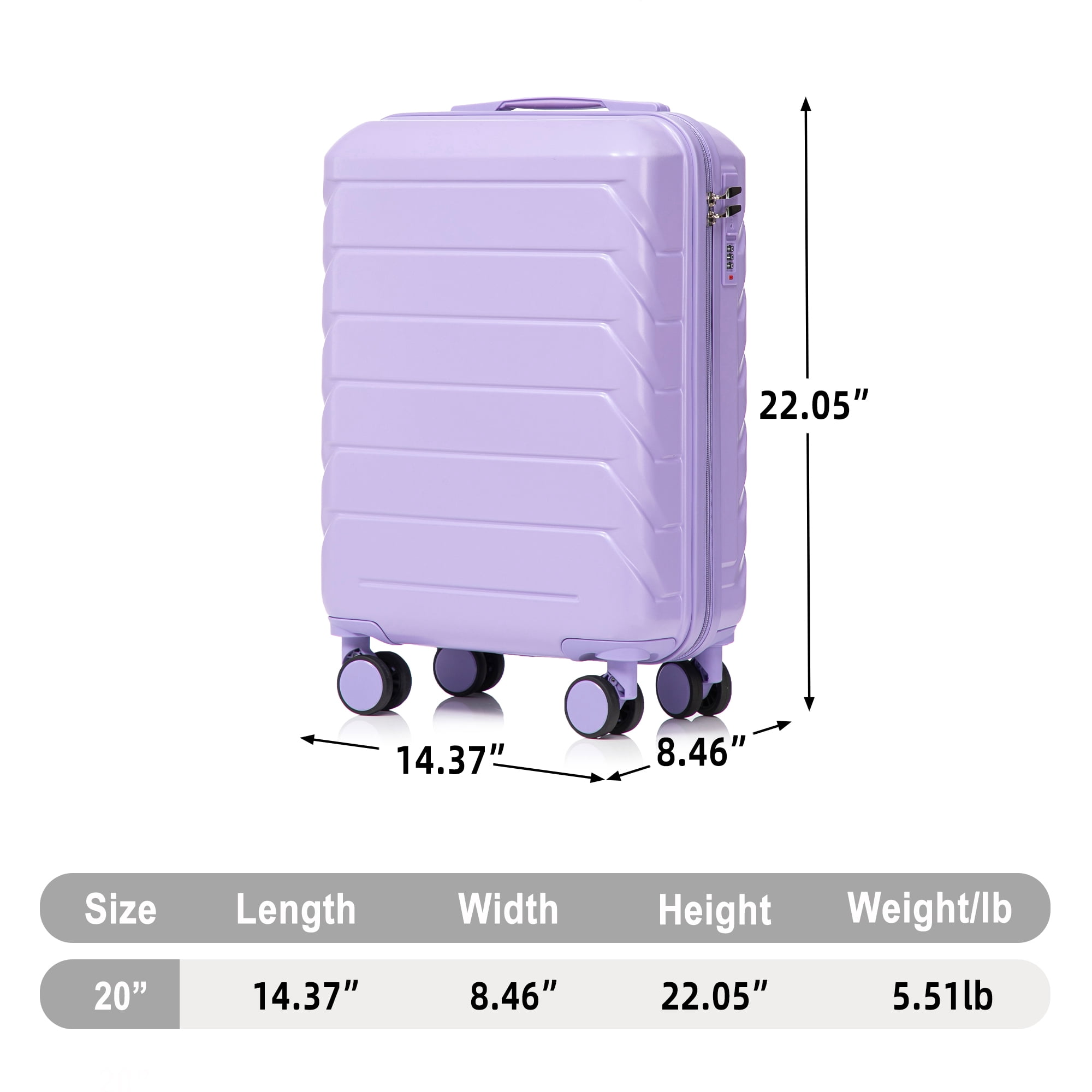 20 Inch ABS Hard Shell Travel Checked Luggage, Scratch Resistant Surface Four Multi-Directional Wheels With Combination Lock