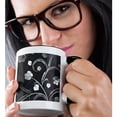 thumbnail image 2 of 3drose, White and Gray Floral, 15oz Two-tone Black Mug, 2 of 6