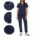 thumbnail image 2 of Yxbdin Scrubs Set for Women Essential Short Sleeve V Neck Medical Nurse Uniform Elastic Waist Jogger Pants Sets Scrubs Workwear Navy L, 2 of 8