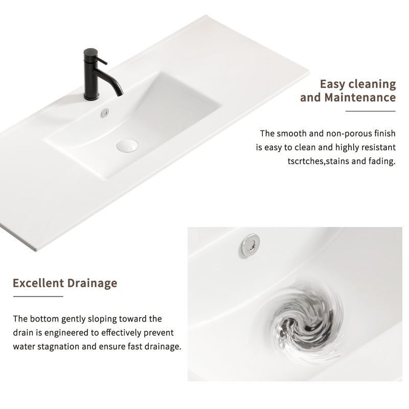 TICOZE Large 48 Inch Thin Edge Ceramic Bathroom Sink, Modern Single Bowl Vanity Sink, White Porcelain Ceramic Sink for Countertop or Wall Mount