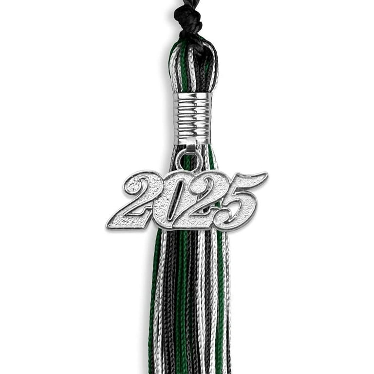 Endea Graduation Mixed Triple Color Tassel with Silver Date Drop  (Black/Orange/Silver, 2024) 