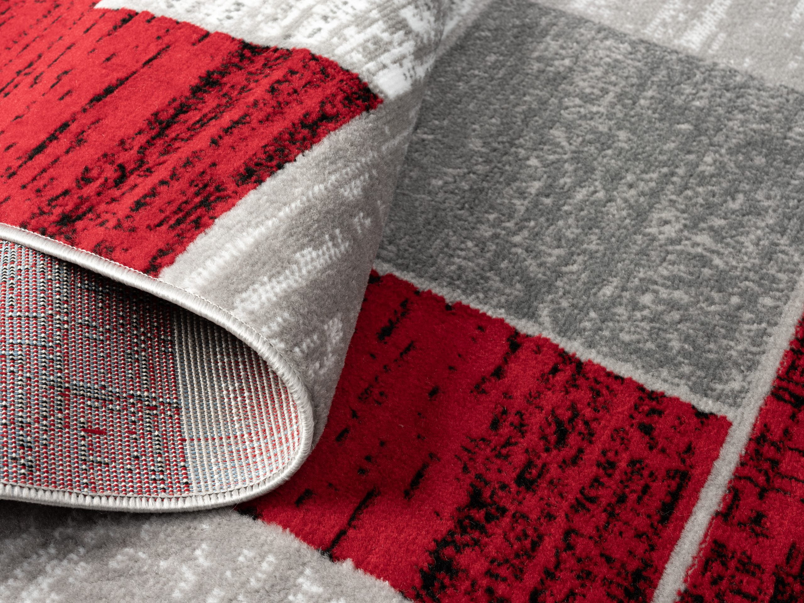 L'Baiet Verena Geometric Area Rug Red Grey 5' x 7' Medium Area Rugs Carpet for Living Room, Bedroom, Dining Table, Office, Hallway, Foyer | Neutral Colorful Modern Abstract Home Decor