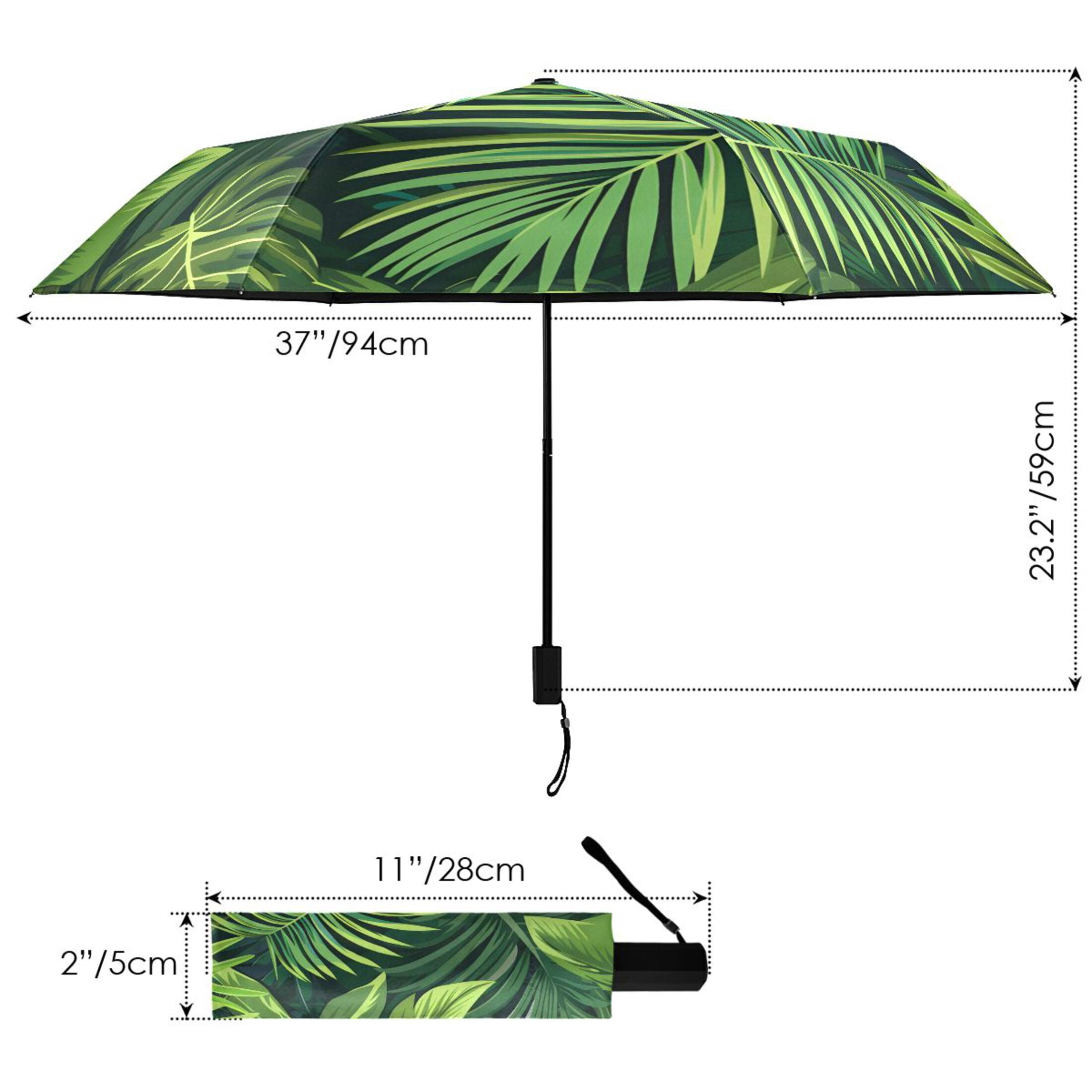 Palm Leaves Compact Sun Umbrella Windproof Travel Umbrellas for Rain Strong Portable UV Protection