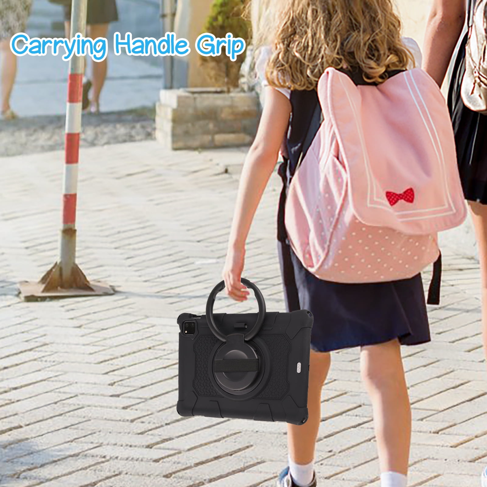 Case for Apple iPad Pro 11 5th 4th 3rd 2nd 1st Gen/ iPad Air 11 2024 M2/Air 4 5, Soft Silicone Drop Protection Rotating Kickstand with Shoulder Strap Pencil Holder Kids Friendly Lightweight, Black