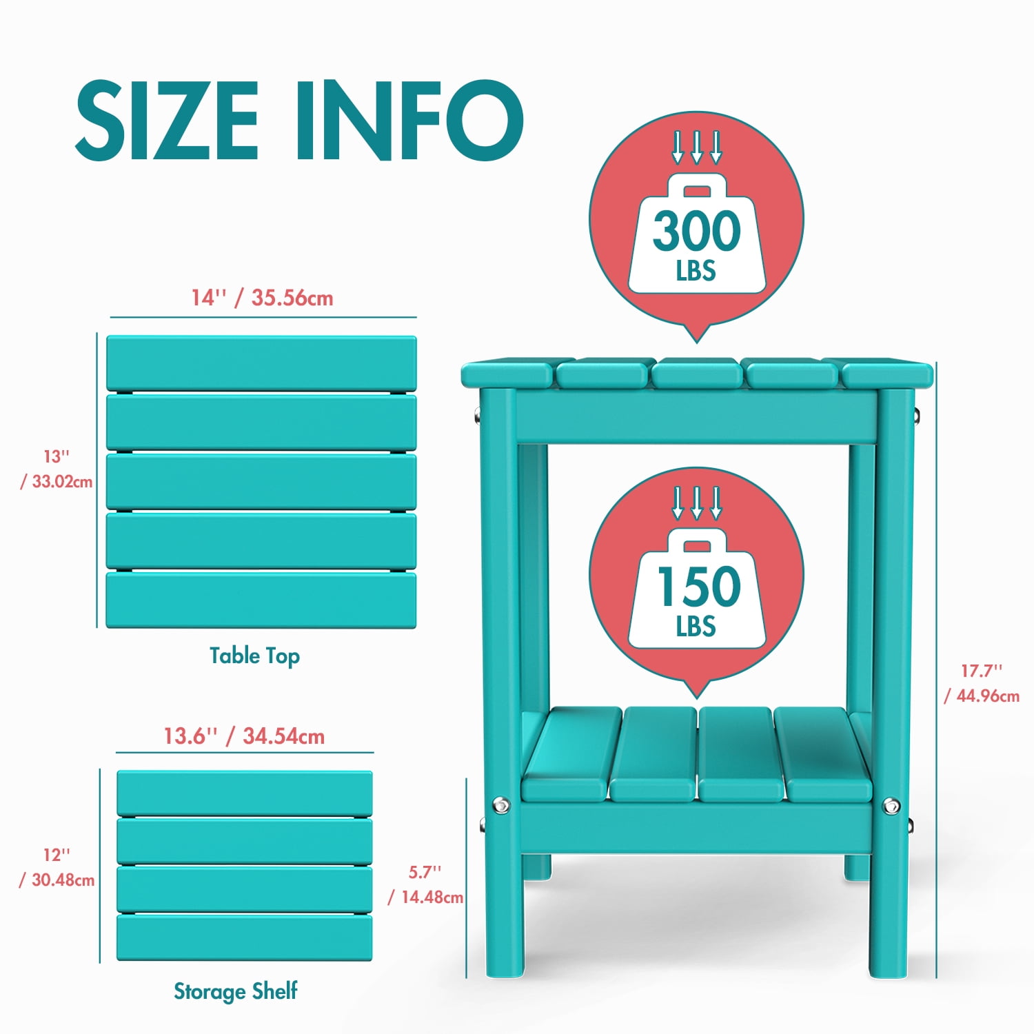 Hidpriva Adirondack Outdoor Side Table, 2-Tier HDPE Weather Resistant Patio End Table for Poolside Porch Backyard Patio Lawn, Aqua