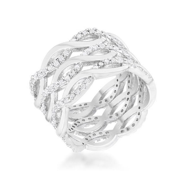 Brandy pour Femmes 0.88 CT Cubic Zirconia Rhodium Twist Wide Cocktail Ring - Taille 10