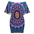 thumbnail image 6 of Purple Blue Mandala Pattern Women's Off The Shoulder Ruffles Summer Wedding Guest Loose Casual Party Beach Dress, 6 of 9