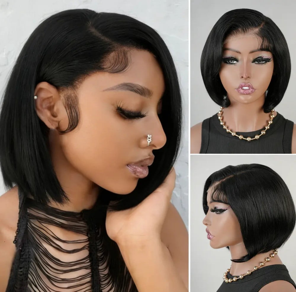 SPOU Short Pixie Cut Wig Human Hair 7X6 HD Lace Straight Wear and Go Glueless Wigs Human Hair 8inch Pre Plucked Pre Cut Short Pixie Wigs for Black Women (Natural Color)
