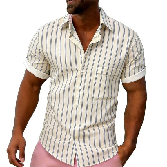 IWRICH Men's Short Sleeve Casual Button down Shirts Summer Untucked Dress Shirts with Pocket White XL