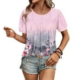 thumbnail image 4 of Xixinqiwan Plus Size Tops for Women,Womens Summer Tops Casual Short Sleeve T Shirts Floral Pleated Tunics Round Neck Loose Work Blouse Pink M, 4 of 7