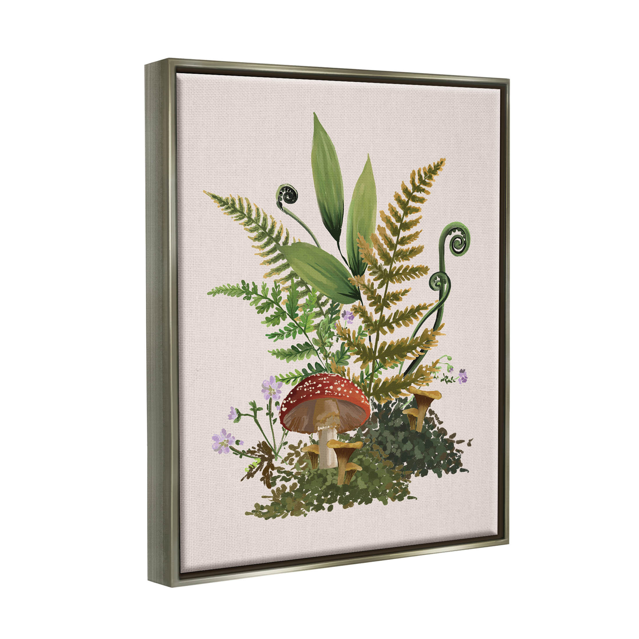 Cottage Mushroom Woodland Plants Botanical & Floral Graphic Art Luster Gray Framed Art Print Wall Art