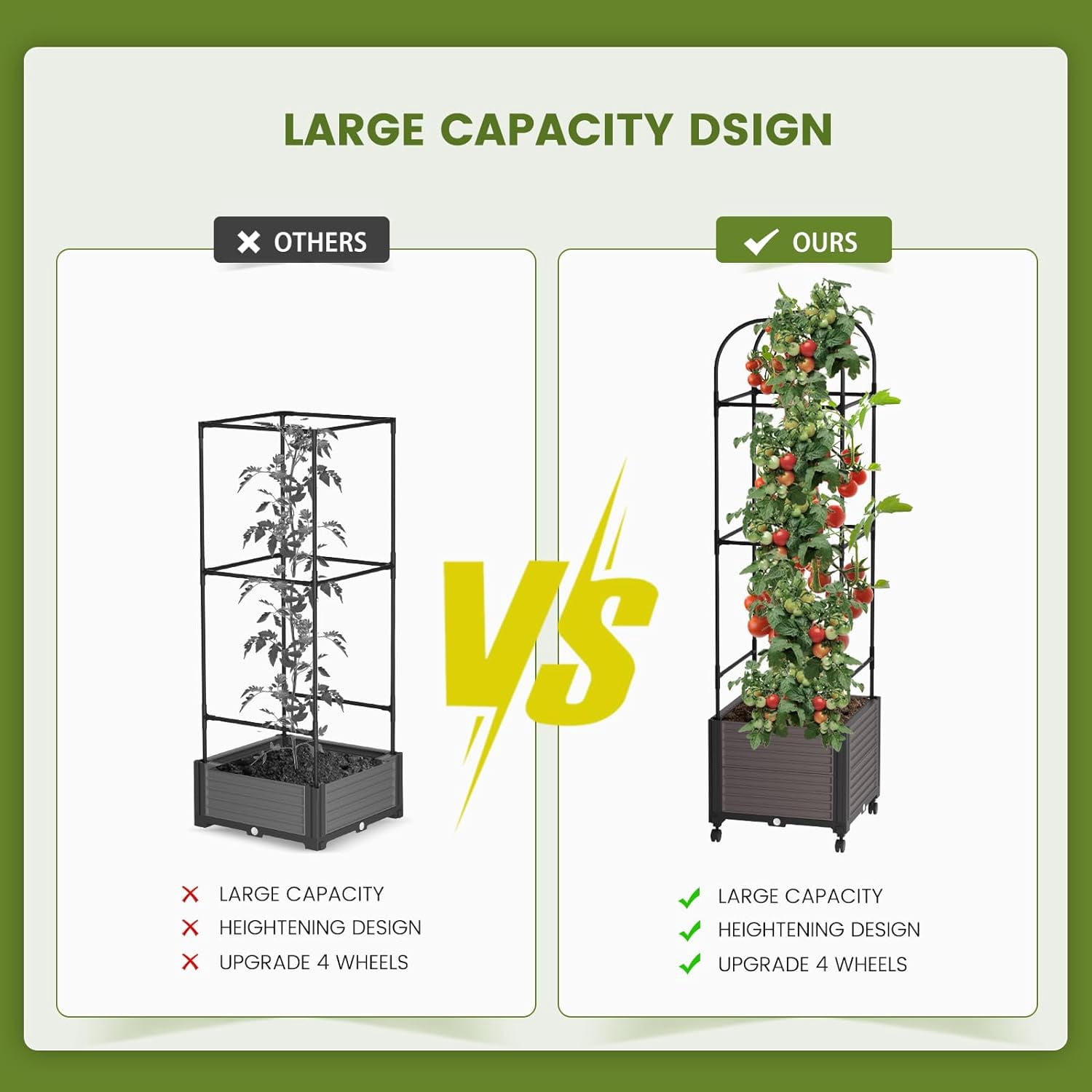 ABORON Raised Garden Bed Planter Box with Trellis, Plants Outdoor and Indoor Tomato Cage for Climbing Vegetables Plants & Herbs & Flowers w/Self-Watering & Wheels, Indoor Outdoor Use