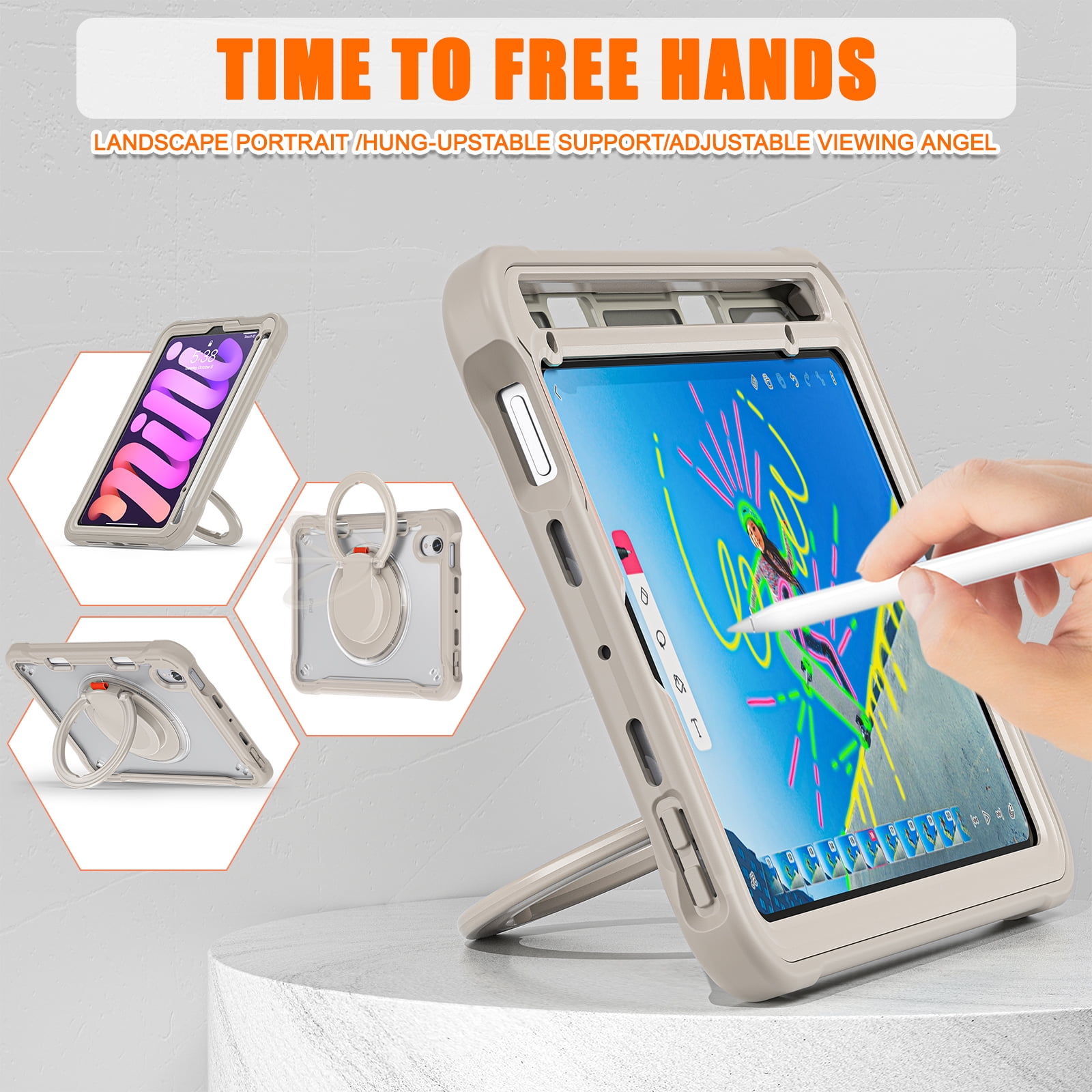 Dteck Case for iPad mini (A17 Pro) 8.3 inch 2024 / iPad mini 6th Generation,Military Grade Shockproof TPU Protective Cover for Kids with Stand -Grip Handle - Shoulder Strap - Pencil Holder,Khaki