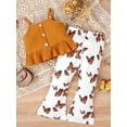 thumbnail image 2 of Bagilaanoe 2pcs Little Girl Long Pants Set Sleeveless Ribbed Tank Tops + Butterfly Flare Trousers 4T 5T 6T 7T Kids Casual Outfits, 2 of 8