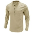 thumbnail image 5 of Men Linen Shirts,Solid Color Long Sleeve Stand-up Collar Button Henley Shirt Office Casual Breathable Blouses Outdoor Fashion Pullover Tops Mens Fall Winter Basic Tees with Pocket S-XXL, 5 of 9