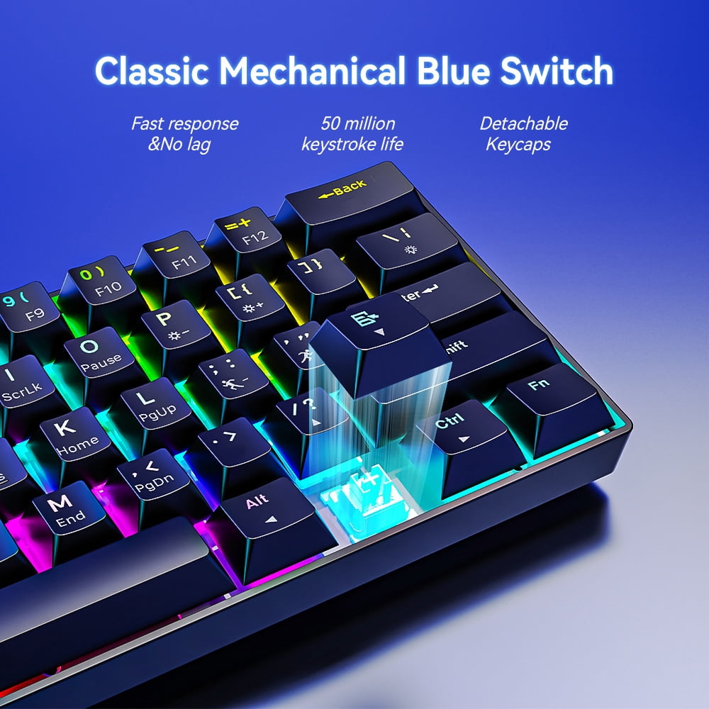 60% Mechanical Keyboard, Wired Gaming Keyboard with Blue Switches, LED Backlit Ultra-Compact 61 Keys Mini Keyboard for Laptop Gamer