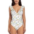 thumbnail image 2 of Yiaed Floral Print Women's Ruffled One Piece Swimsuit V Neck Swimwear Slimming Monokini for Woman-Small, 2 of 8