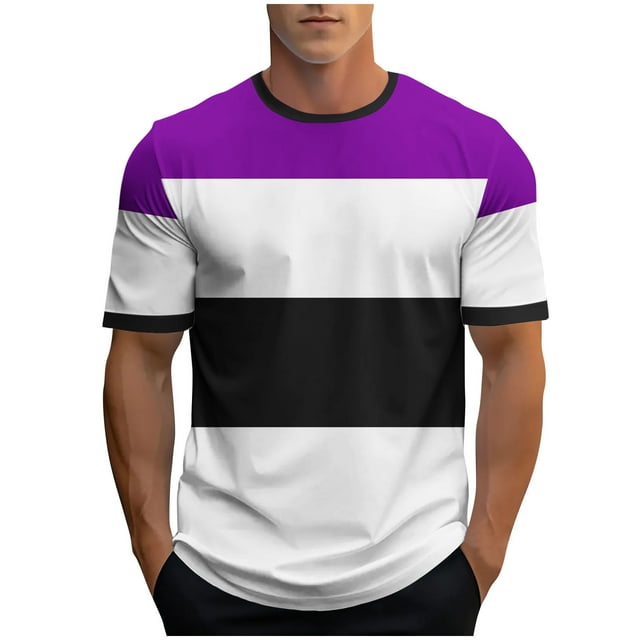 WRKEKC Chemises à Manches Courtes pour Hommes Mode Décontractée Imprimé Rayé T-Shirt Athlétique Manches Courtes Col Rond Haut Graphique Confortable