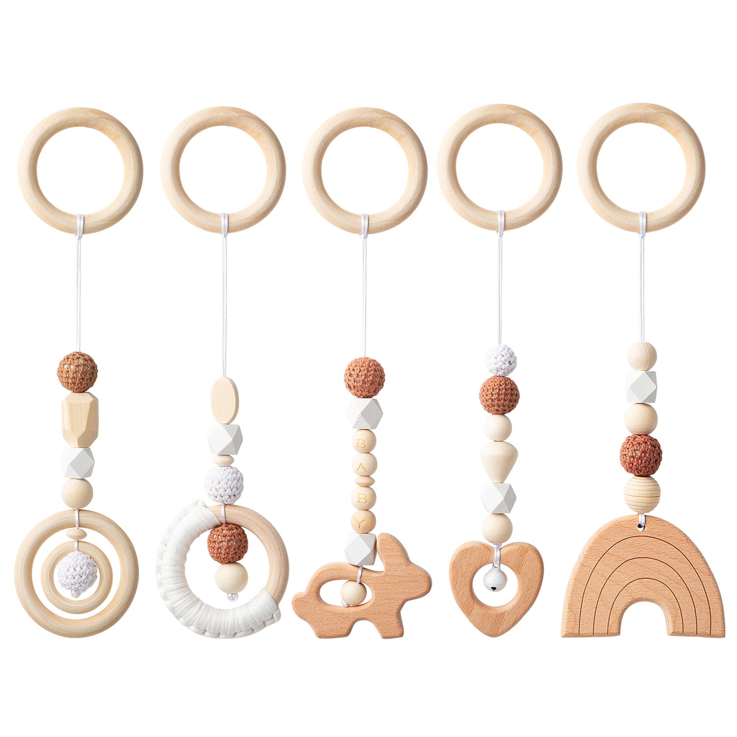 Infant Wooden Activity Play Gym Hanging Toy Animal Teether Baby Pram Sensory Toy 