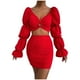 thumbnail image 1 of Conjuntos de blusa de manga larga y minivestido con cuello en V para mujer a la moda de 2 piezas Wmkox8yi  bvn773, 1 of 9