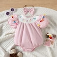 thumbnail image 2 of Gbsyewxs Jumpsuit For Girls Crew Neck Puff Sleeve Embroidery Tassel Romper With Headband 2 Piece Soft Summer Kids Onesie Red Size 6-12 Months, 2 of 6