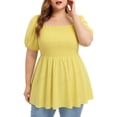 thumbnail image 2 of hlysgo Women's Square Neck Tops Plus Size Smocked Peplum Blouse Top Lantern Short Sleeve Flowy Cute Shirt Shirts Yellow,3xL, 2 of 5