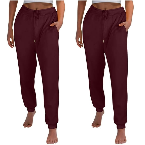 2 Pack Fashion Sweatpants For Women Casual Plus Velvet Thick Solid Color Large Size Running Fitness Sports Wine Jogger Sweatpants Fall Clothes (S)