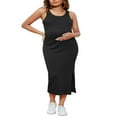 thumbnail image 1 of Robe Femme Enceinte Couleur Unie Sans Manches Robe en Tricot Col Ras du Cou Ajustée Midi Robe Débardeur Robe d'Été Décontractée Robe de Maternité, 1 of 7