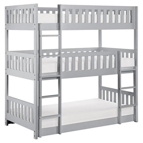 Pemberly Row Transitional Wood Triple Twin Bunk Bed in Gray