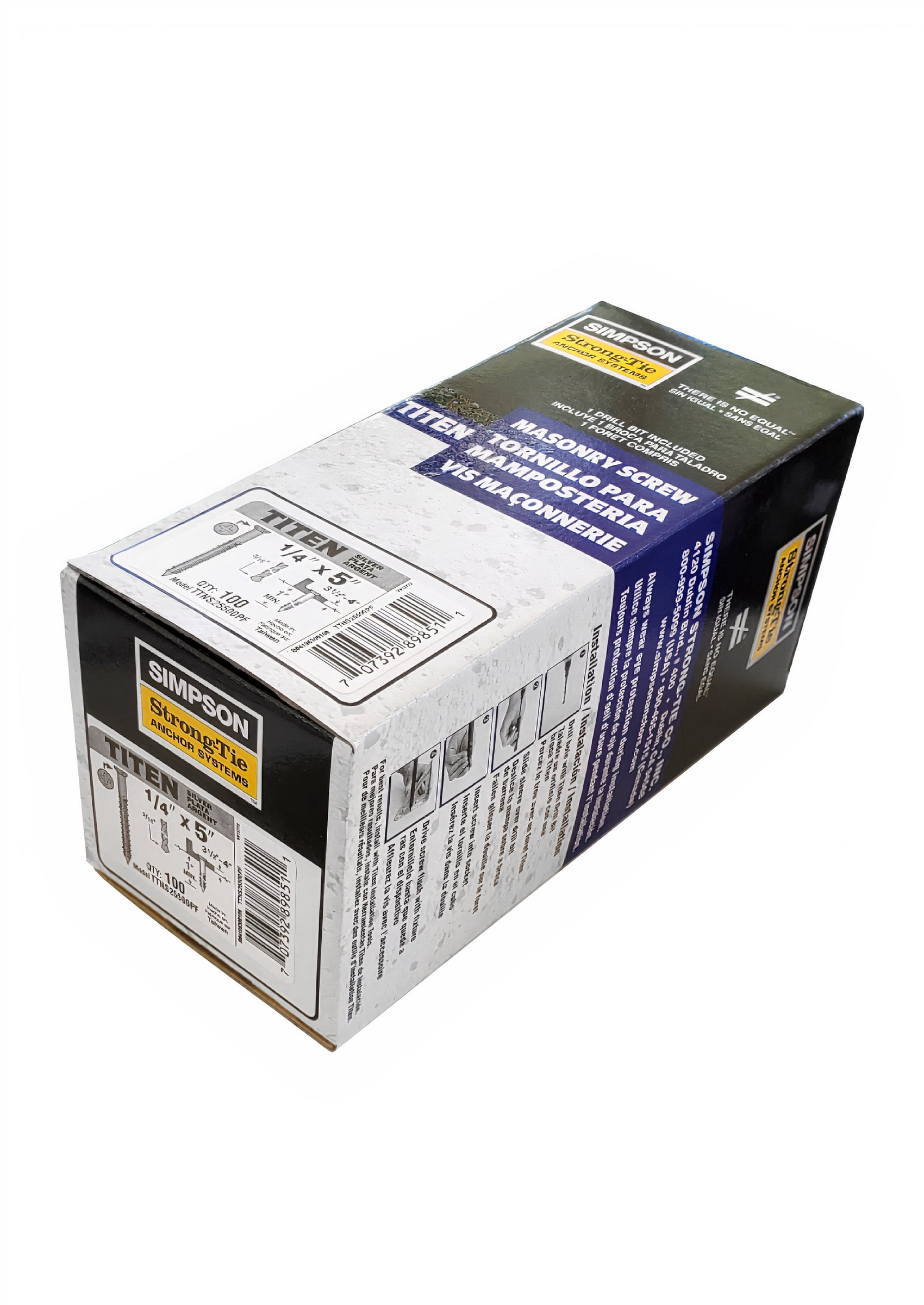 (Qty 100) Concrete Screws Silver 1/4" x 5”  Phillips Flat Head for Anchoring to Masonry, Block or Brick Stucco Simpson Strong Tie