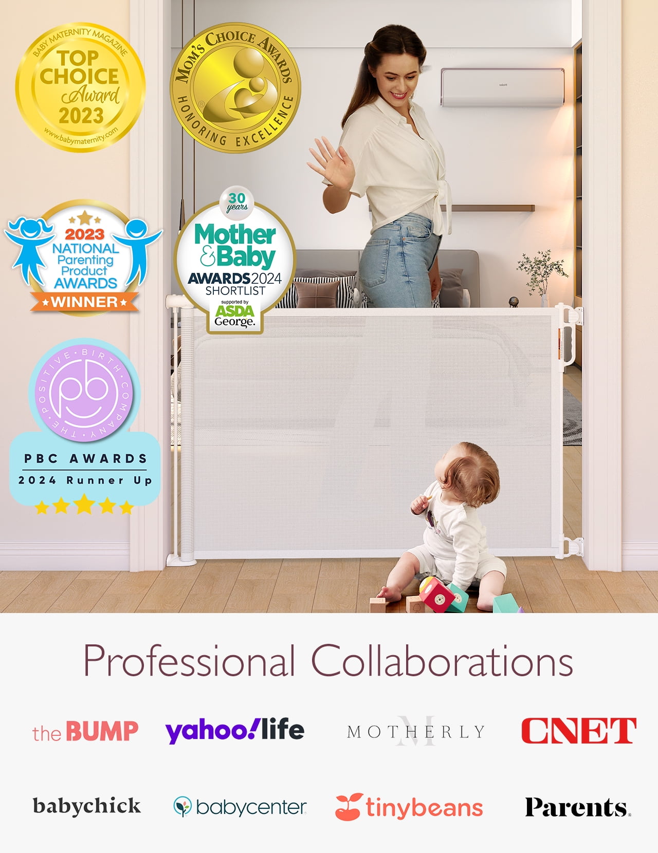 Momcozy Retractable Baby Gate, 33" Tall, Extends up to 55" Wide