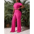 thumbnail image 4 of AURA Womens Plus Size Two Piece Outfit Wrinkled Strap Top and Pants Set Casual Summer Bigsize Matching Set, 4 of 6