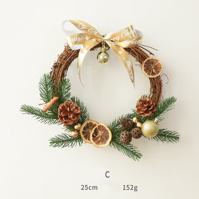 Coronas navideñas, coronas de puerta de 9.8 pulgadas con cinta, , dorada, conos , coronas de ratán, para decoración de perfecl Guirnalda de puerta