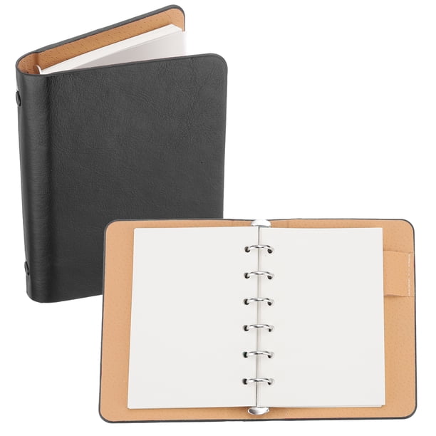 Cubre Carpeta REGALWOVEN de 6 Anillas, Carpeta de Cuero A7 con 50 Hojas de Papel, Negro