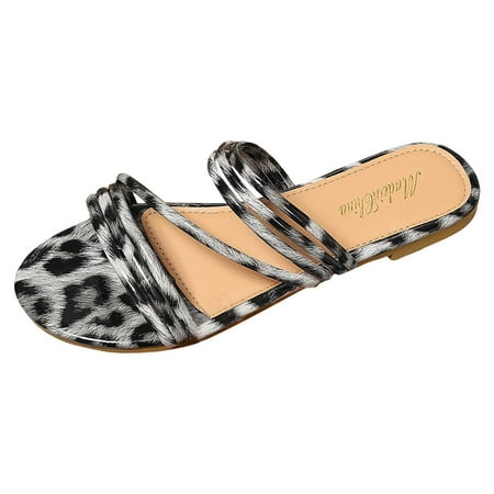 

Women Sandals Fashion New Pattern Simple Animal Print Open Toe Flat Bottom Comfortable Beach Slippers Womens Sandals
