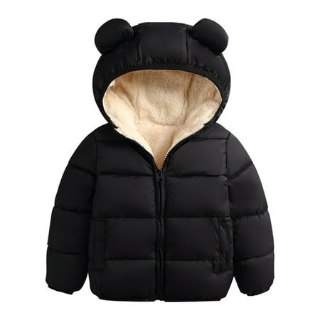 

Kids Girls Boys 3D Ears Hooded Long Sleeve Solid Zipper Down Coat Snow Warm Outfits