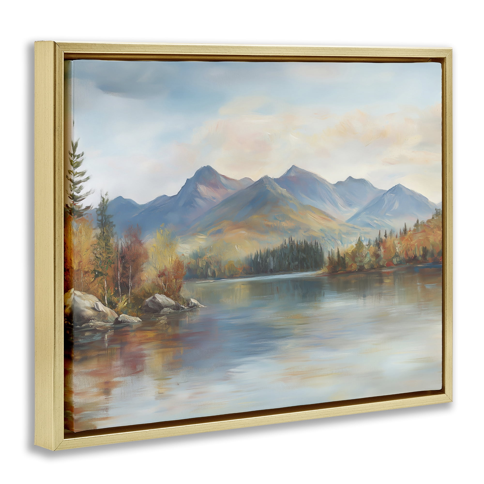 Stupell Industries Rustic Lake Landscape in Fall Gold Framed Floater Canvas Wall Art, design by LSR Design Studio