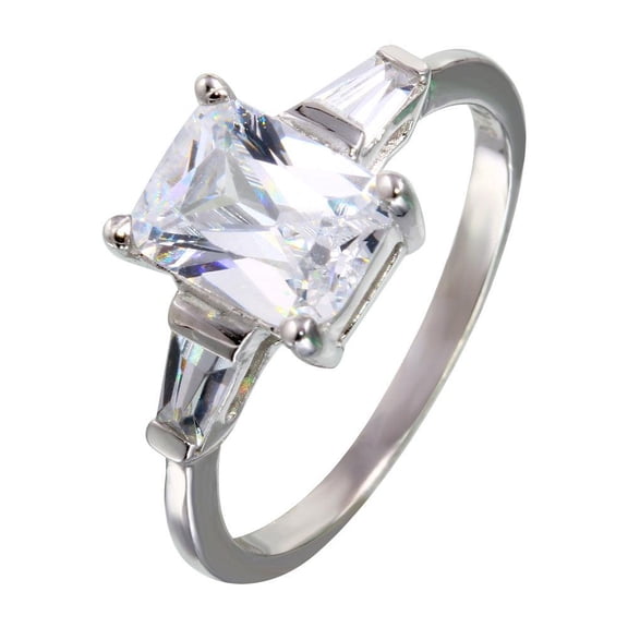 Rhodium Plated 925 Sterling Silver Square Baguette Clear CZ Ring Band White Female Size 8