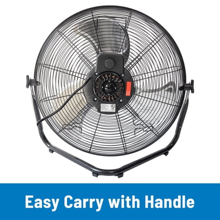 MAINSTAYS 20″ 3-SPEED HIGH VELOCITY TILTABLE BLACK STEEL FLOOR FAN