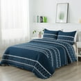 thumbnail image 3 of Andency Quilts for King Bed, 3 Pieces Navy Blue Soft Lightweight Boho Striped Bedspreads for King Size Beds, All Seasons Reversible Coverlet Bedding Sets(106"x 96" Quilt & 2 Pillowcases), 3 of 8