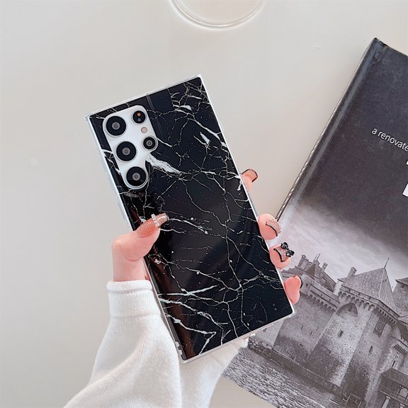 Compatible with Samsung Galaxy S22 Ultra Case for Women Girls, Marble TPU Shockproof Bumper Scratch-Proof Skin Phone Cover Slim Case for S22 Ultra 5G 6.8" 2022, Black Marble